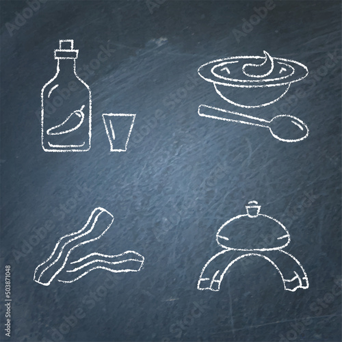 Ukrainian national food chalkboard icon set