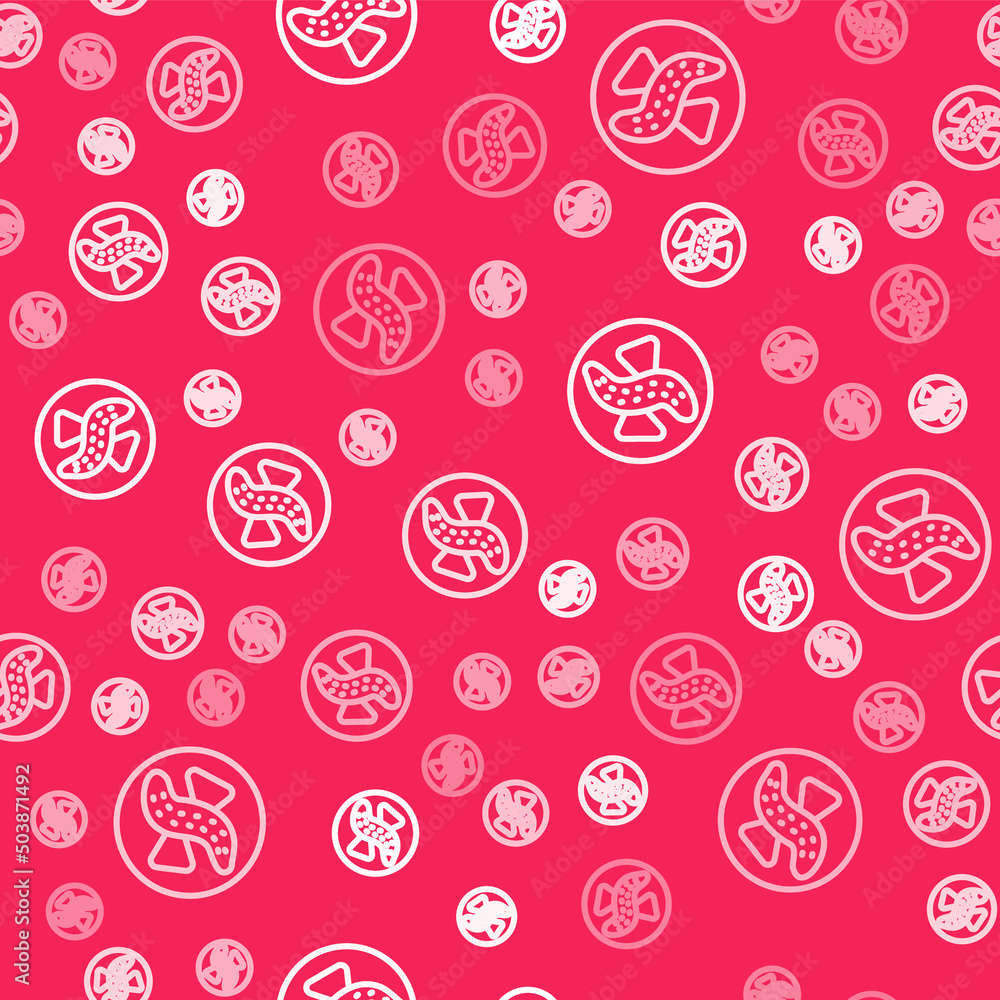 White line Served cucumber on a plate icon isolated seamless pattern on red background. Marine food. Vector White line Served cucumber on a plate icon isolated seamless pattern on red background. Marine food. Vector