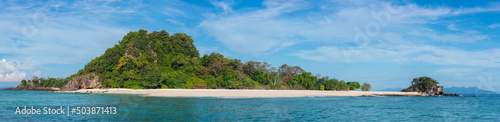 The beautiful view of Koh Khai (Egg Island), Satun, south of Thailand. White sandy beach, crystal clear water see the sand.