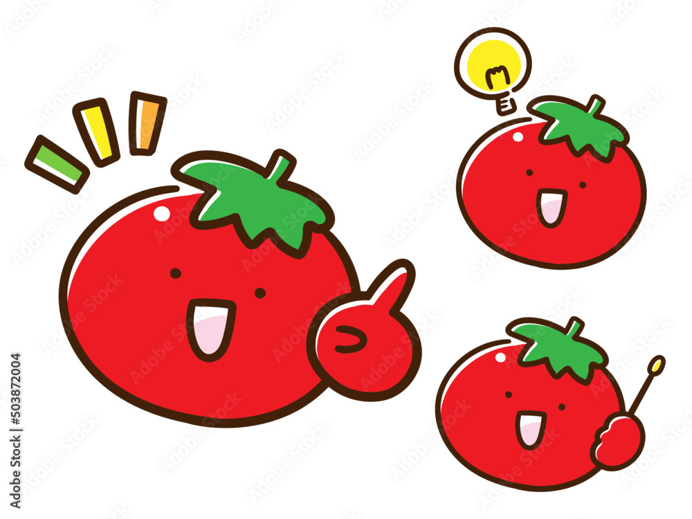 色々な表現ポーズをするかわいいトマトのキャラクターの手書き風イラストセット Stock Vector Adobe Stock