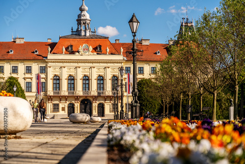 Canvastavla Sombor square and city hall view, Vojvodina region, travel to Serbia