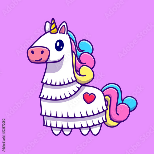 Cute Unicorn Pinata Cartoon Vector Icon Illustration. Animal Love Icon Concept Isolated Premium Vector. Flat Cartoon Style