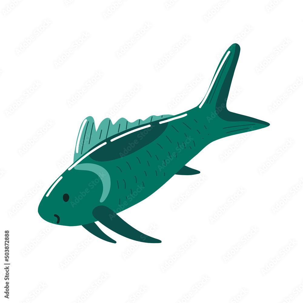 Naklejka premium fish. Cute hand drawn fish character. Children's marine oceanic fish. Vector illustration on a white background.