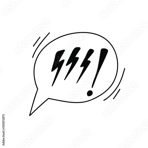Speech bubble with swear words symbols. Comic speech bubble with lightning. Doodle hand drawn angry screaming face emoji. Vector illustration isolated on white.
