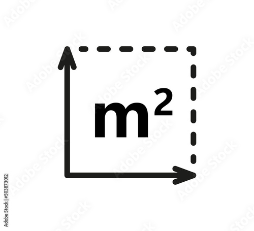 Square Meter icon. M2 sign. Flat area in square metres . Measuring land area icon. Place dimension pictogram. Vector outline illustration isolated on white background.