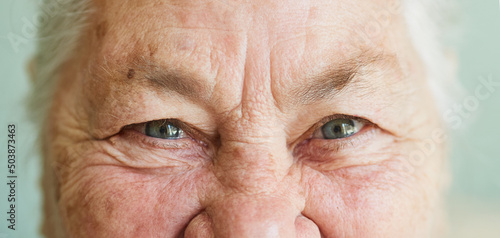 Close-up portrait of a positive elderly retiree 80 years old © evafesenuk
