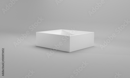 Blank white flat square gift box on grey background. Clipping path around box mock up. 3d illustration © Вячеслав Герц