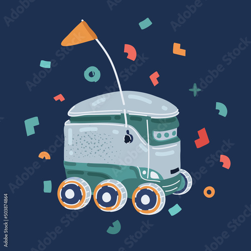 Cartoon vector illustration of delivery robots. Cyber-couriers are already cruising the sidewalks Modern delivery concept