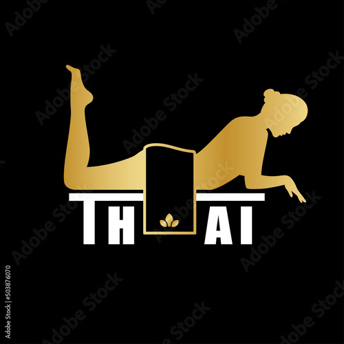 Thai Massage Spa Logo. Body care. Healing procedures. Gold Relaxation. Vector illustration
