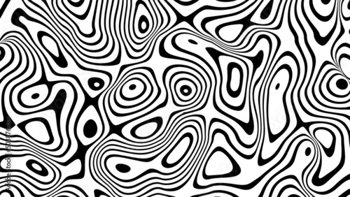 Abstract optical illusion wave. A stream of black and white stripes forming a wavy distortion effect. Vector Illustration.