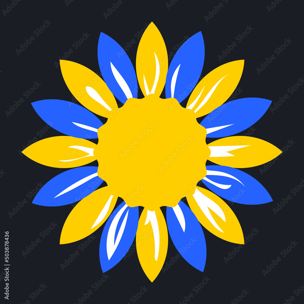 Sunflower with blue and yellow petals on a black background. Symbol of the Day of Remembrance of the Defenders of Ukraine. Vector. Sunflower with blue and yellow petals on a black background. Symbol of the Day of Remembrance of the Defenders of Ukraine. Vector.