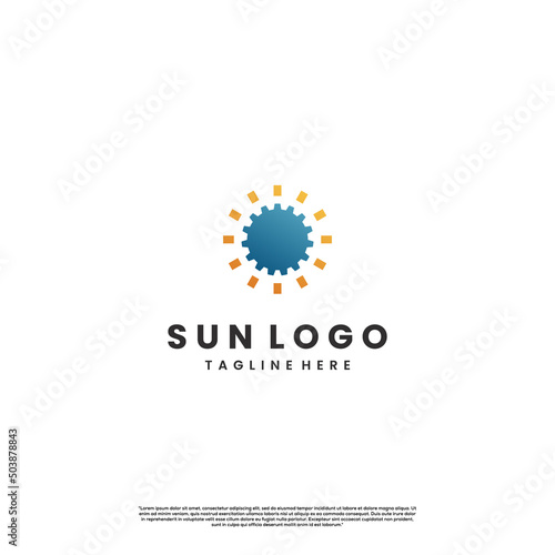 sun with gear logo design icon template