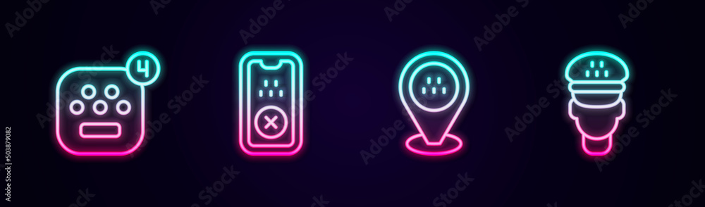 Set line Taxi mobile app, Location taxi car and driver. Glowing neon icon. Vector Set line Taxi mobile app, Location taxi car and driver. Glowing neon icon. Vector