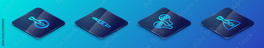 Set Isometric line Maracas, Banjo, Balalaika and Audio jack icon. Vector Set Isometric line Maracas, Banjo, Balalaika and Audio jack icon. Vector
