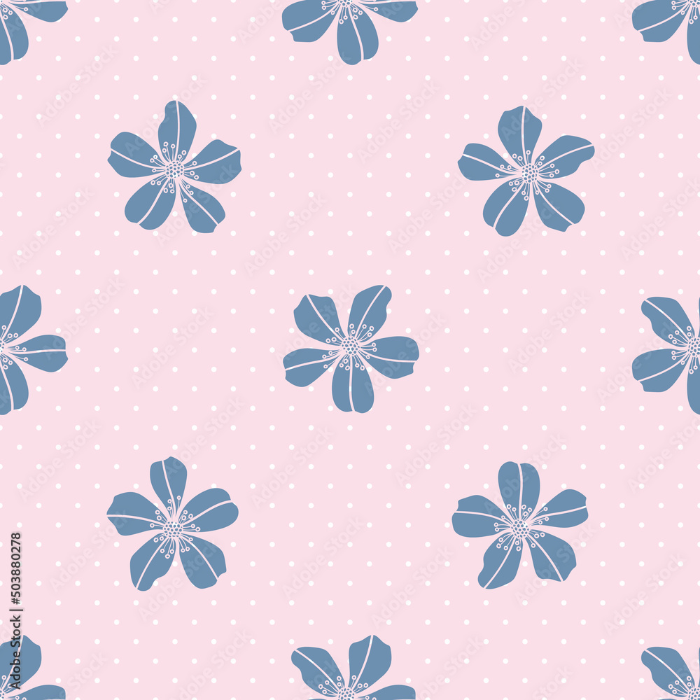 Cute floral vector pattern with dots, seamless repeat Cute floral vector pattern with dots, seamless repeat
