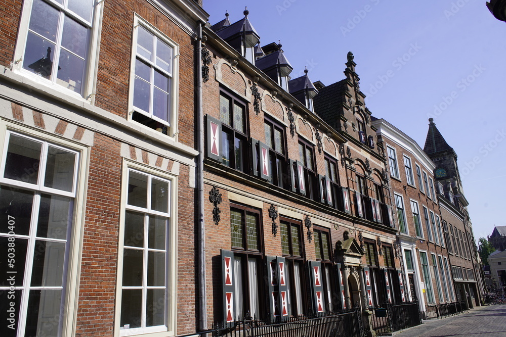 Old, historical houses of Utrecht - Holland, taken during a canal cruise through the city.