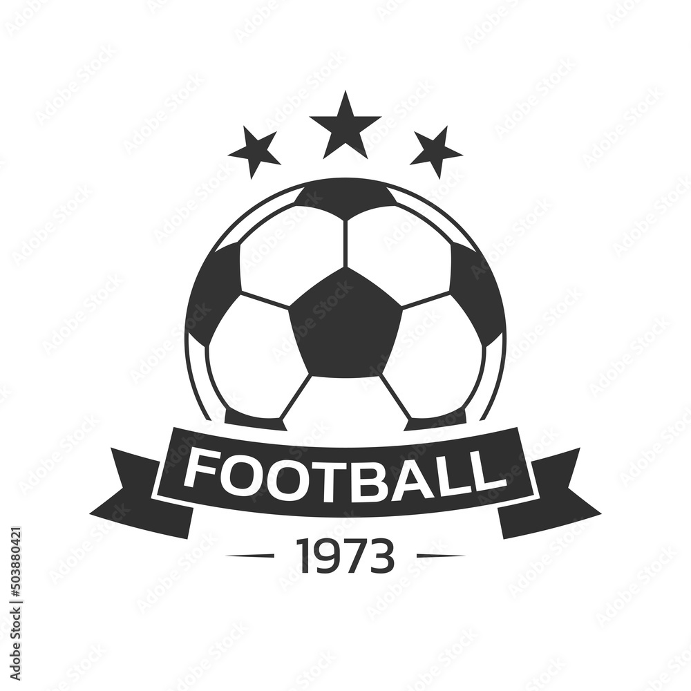 Obraz premium Soccer logo. Football club or team emblem, badge, icon design with a ball. Sport tournament, league, championship label. Vector illustration.