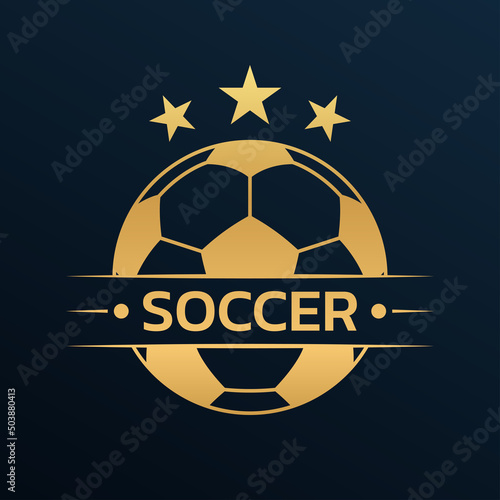 Soccer logo. Football club or team emblem, badge, icon design with a ball. Sport tournament, league, championship label. Vector illustration.