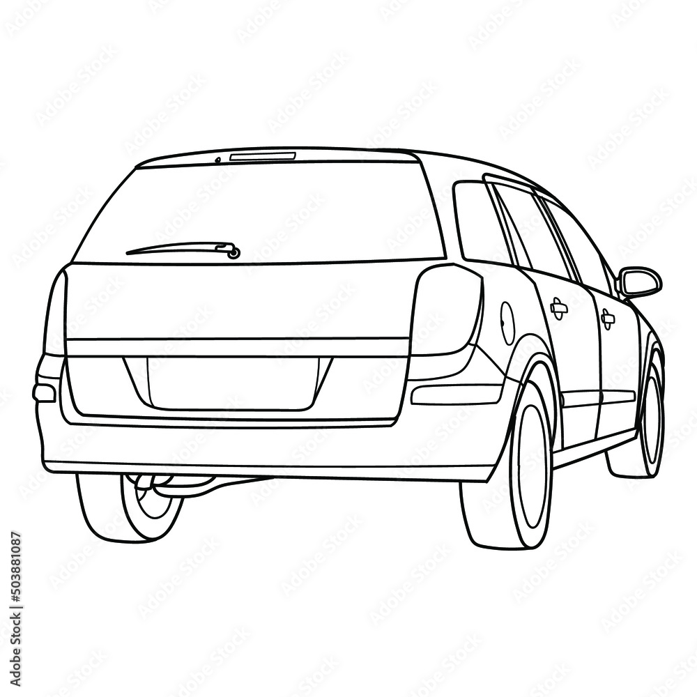 classic station wagon. rear shot. doodle vector illustration
