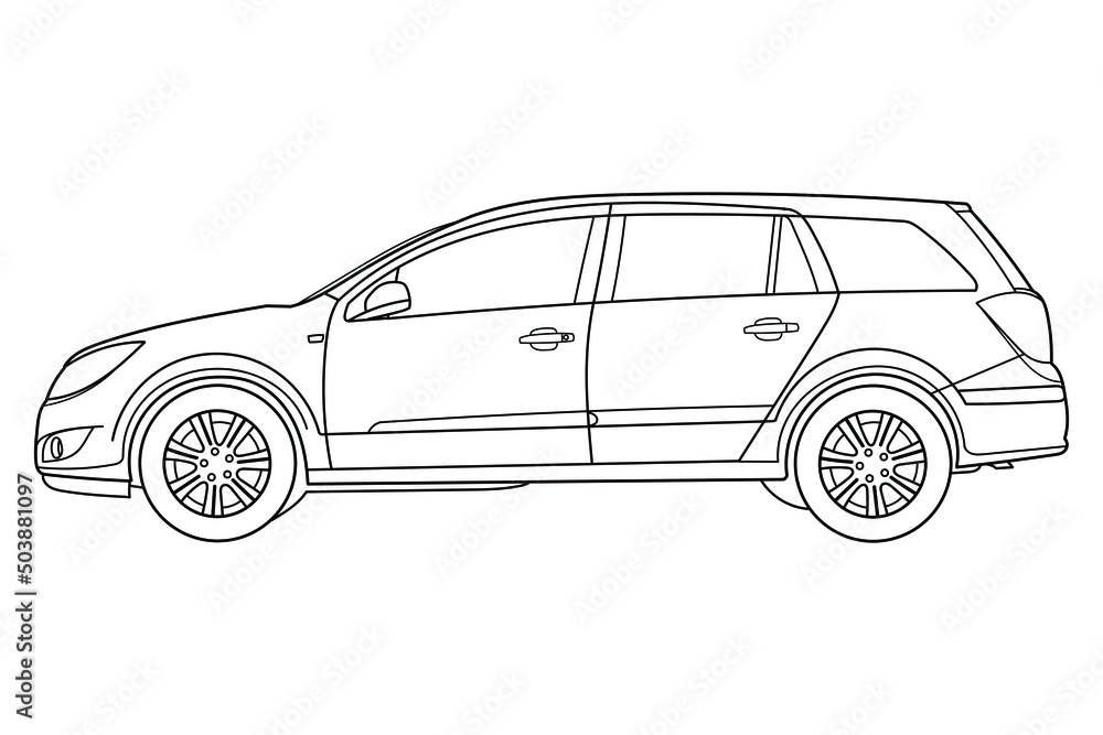 classic station wagon. side view shot. doodle vector illustration