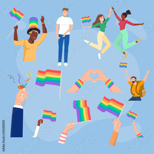 Happy pride month LGBT vector icon set including rainbow flags