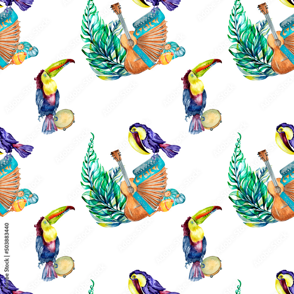 Obraz premium Seamless pattern for Festa Junina watercolor illustration