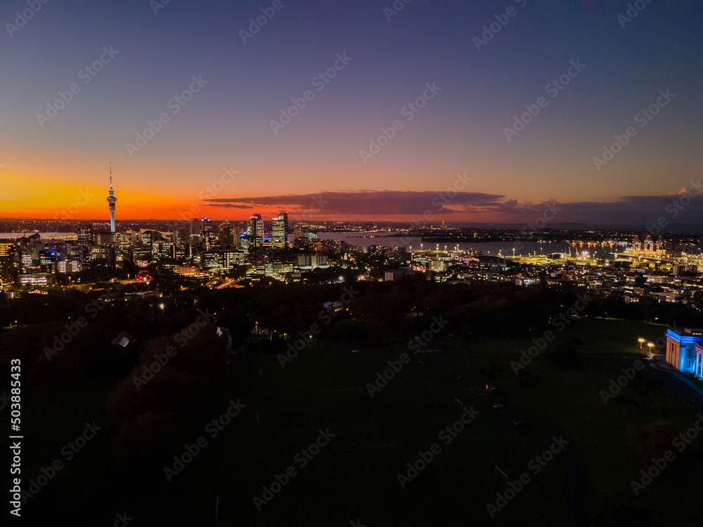 Sunset over Auckland city skyline