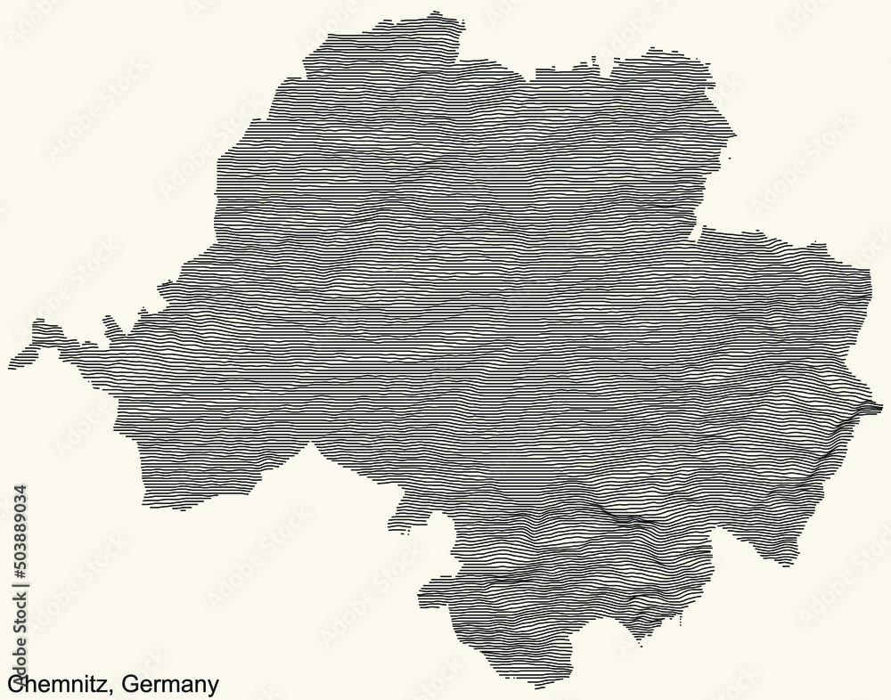 Topographic relief map of the city of CHEMNITZ, GERMANY with black contour lines on vintage beige background Topographic relief map of the city of CHEMNITZ, GERMANY with black contour lines on vintage beige background