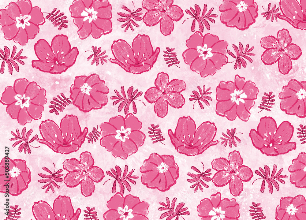 Cute pink floral flowers textile pattern background in digital illustration art design