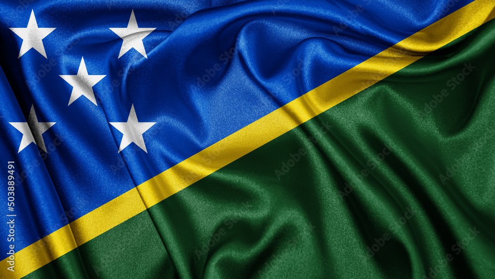 Close up realistic texture fabric textile silk satin flag of Solomon Islands waving fluttering background. National symbol of the country. 7th of July, Happy Day concept
Close up realistic texture fabric textile silk satin flag of Solomon Islands waving fluttering background. National symbol of the country. 7th of July, Happy Day concept