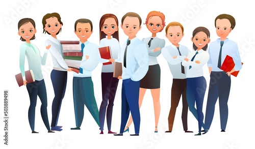 Family of Successful businessman. Cheerful persons in standing pose. Man business shirt and tie. Cartoon comic style flat design. Separate character. Illustration isolated on background. Vector