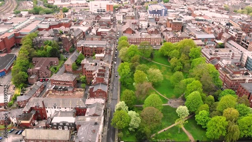 Flying over Winckley Square towards Preston city centre on a cloudy day photo