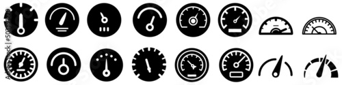 Speedometer vector icon set. speed illustration sign collection. tonometer symbol or logo.