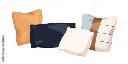 Modern rectangle and square shaped pillows. Decorative rectangular cushions. Cosy home interior decor for sofa, couch. Stylish soft pillowcases. Flat vector illustration isolated on white background