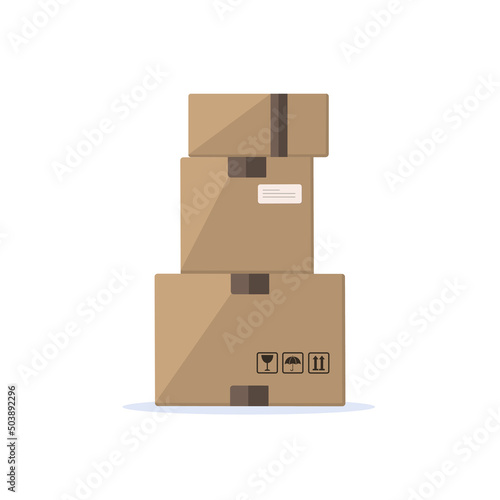 Stack of three cardboard boxes. Delivery package