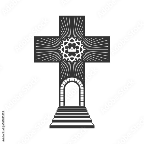 Christian illustration. Church logo. The cross of Jesus is a symbol of suffering and salvation.