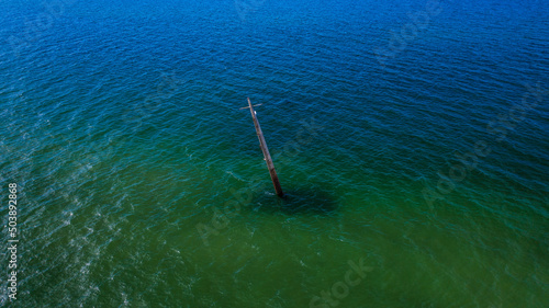 Close - up of the mast of a shipwreck - West Star. 