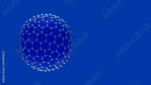 A sphere made of a blue hexagonal grid on a blue background. Technical digital background.3d illustration. Space for text.