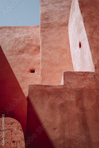 red stone wall maroccan streets