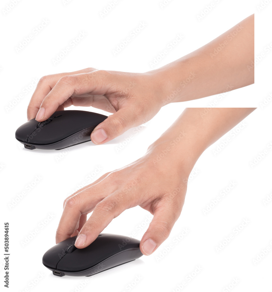 Set of Black wireless modern computer mouse isolated on white background Set of Black wireless modern computer mouse isolated on white background