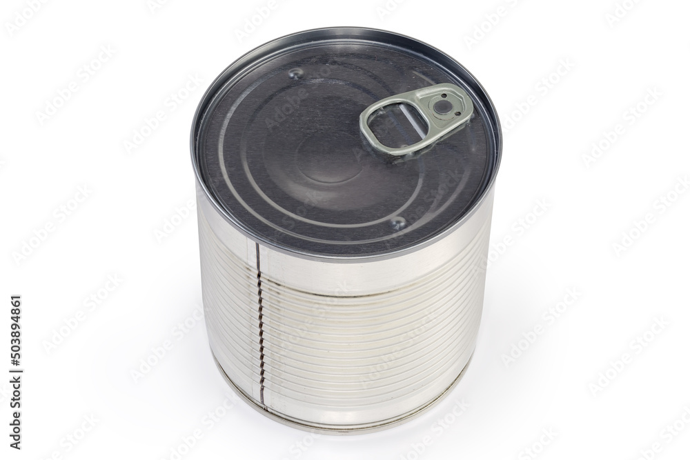 Sealed round tin can of canned vegetable on white background Sealed round tin can of canned vegetable on white background
