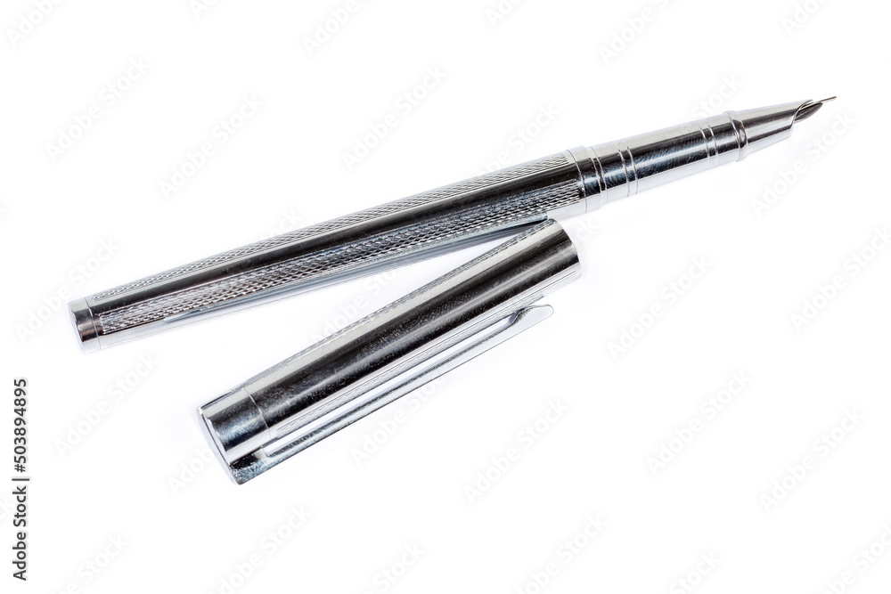 Modern fountain pen with removed cap on a white background Modern fountain pen with removed cap on a white background