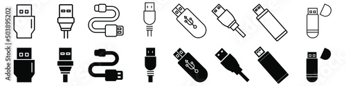 Usb icon vector set. flash drive illustration sign collection. storage symbol.