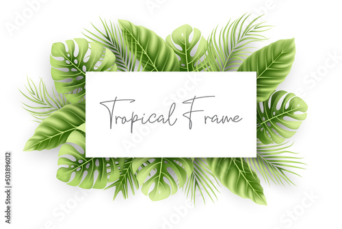 Natural frame with realistic tropical leaves