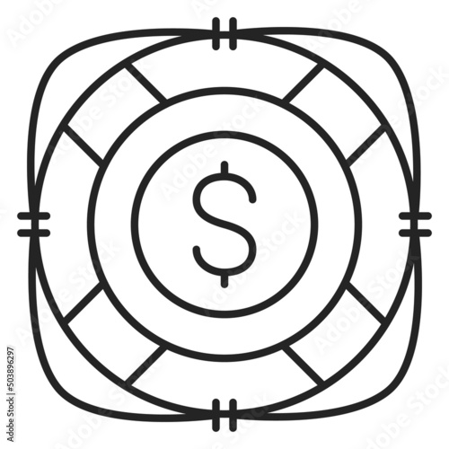 Icon of a dollar icon in lifebuoy vector isolated. Line symbol of financial crisis and economic recession. Protection from inflation. Save cash.