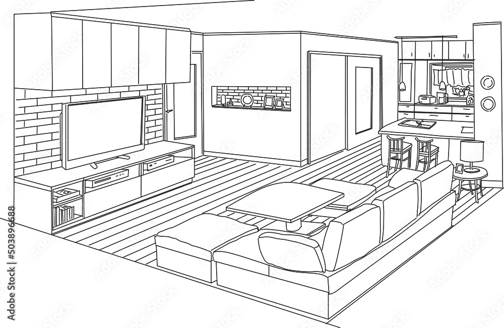 The living room sketch drawing