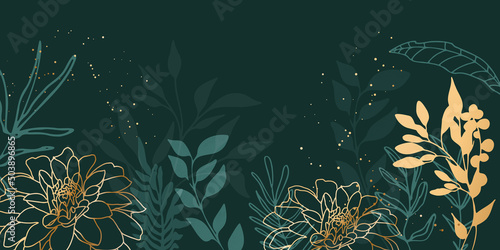 Minimal plant background vector. Leaves and ferns background design - Flower branch and minimalistic plants. Hand drawn lines, elegant leaves for your own design with copy space design.