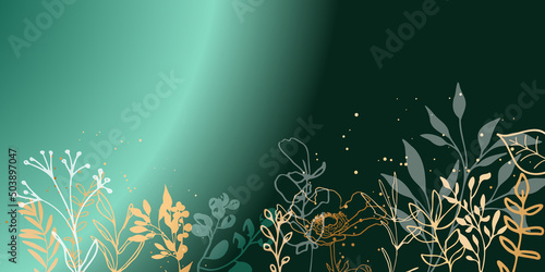 Minimal plant background vector. Leaves and ferns background design - Flower branch and minimalistic plants. Hand drawn lines, elegant leaves for your own design with copy space design.