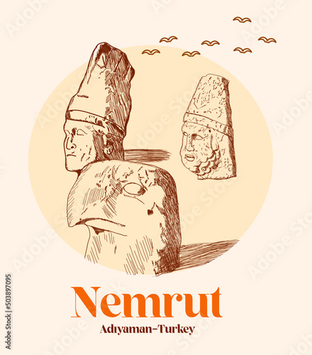 nemrut mountain hand drawing vector illustration	