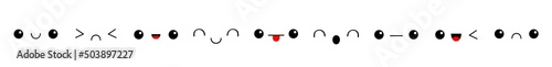 Kawaii cute emoticons face character icon set. Cartoon funny baby character. Eyes, mouth, tongue. Sad, happy, smiling emotion emoji template. Flat design. Isolated. White background.